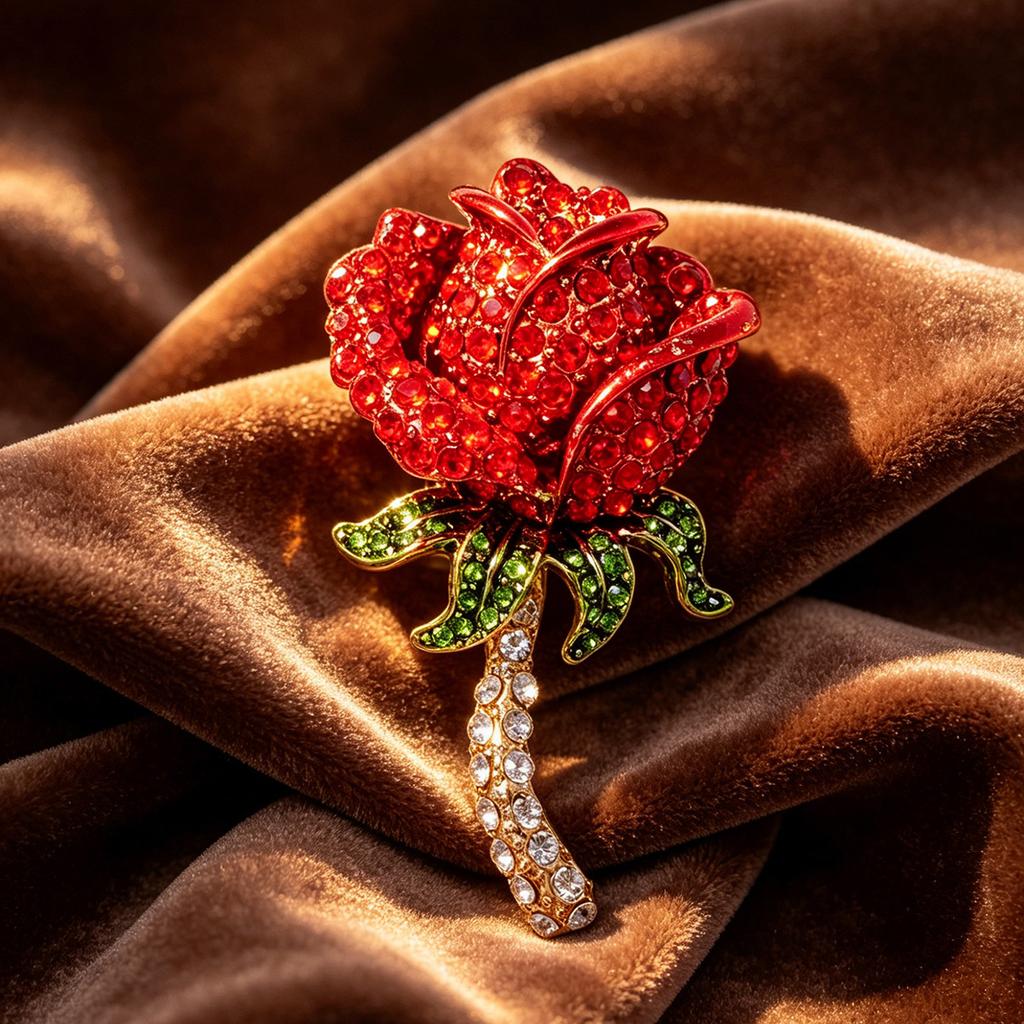 Diamond-studded Rose Flower Brooch, Formal Suit Pin, Rhinestone Jewelry, Cross-border in Stock, Rose Flower Brooch