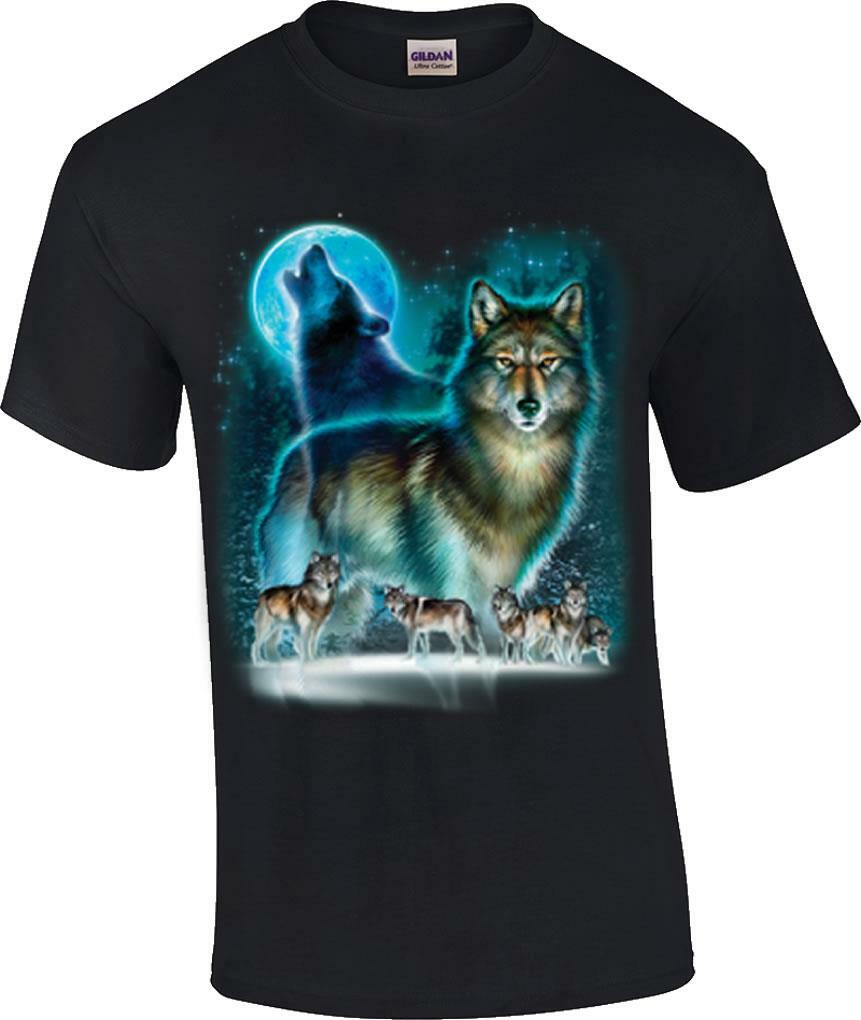 Wolf Moon Silhouette T-Shirt Wolves Wilderness Wild Animal Tee S