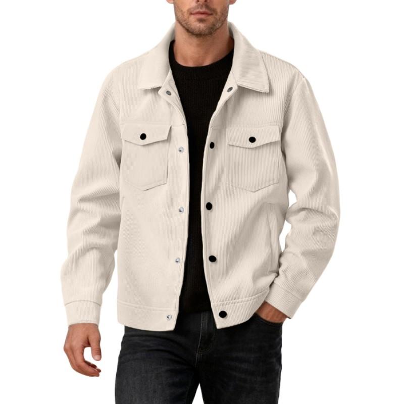 Herfst/Lente Mannen Corduroy Enkele Rij Knopen Revers Lange Mouw Shirt-Stijl Casual Zakken Jas