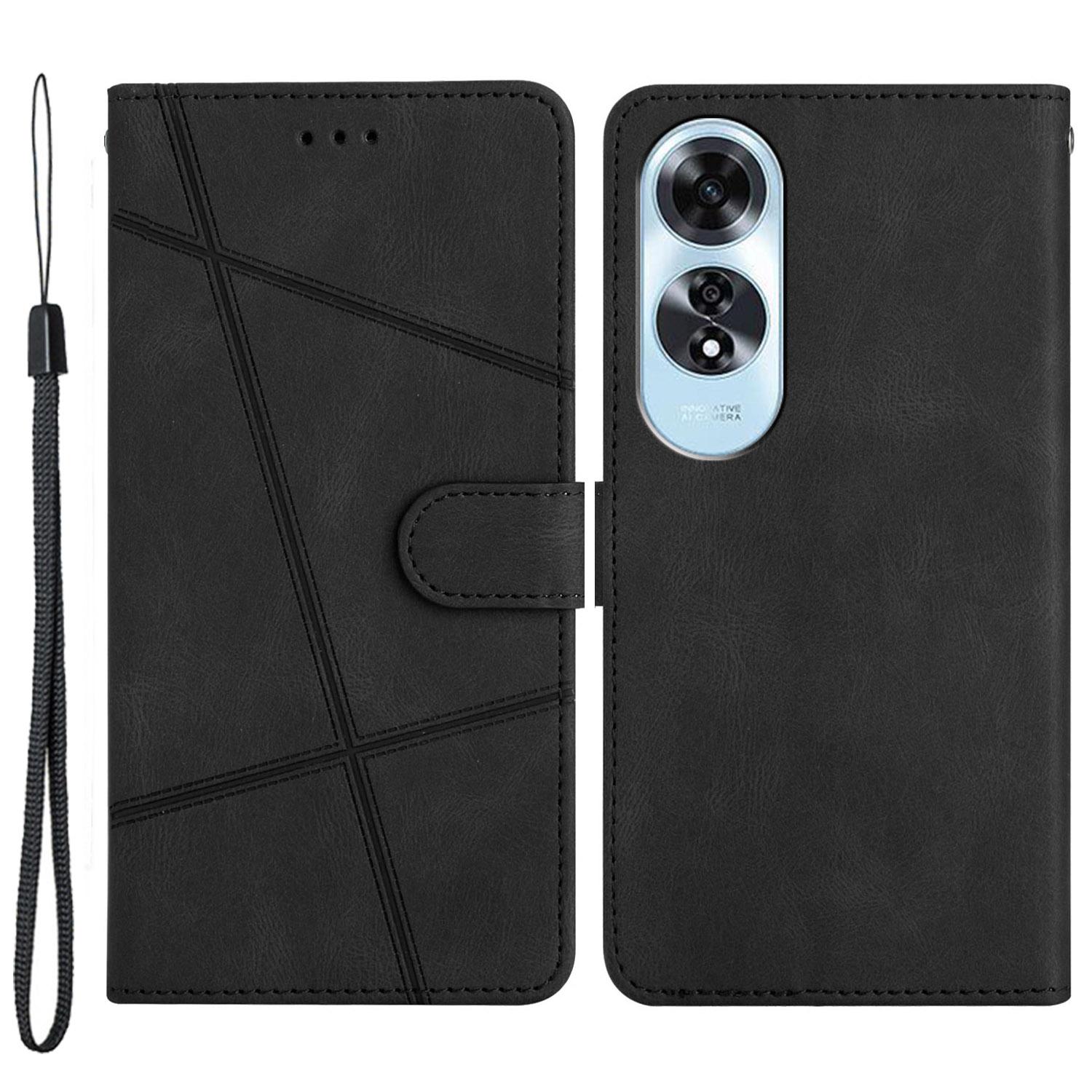 

For Oppo A60 4G Case Line Pattern Flip Leather Phone Cover with Card Slots Black