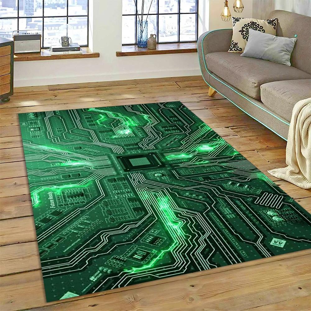 3D Chip Circuit Board Carpet Rug for Home Living Room Bedroom Sofa Doormat Kitchen Decor,Child Paly Area Rug Non-slip Floor Mat