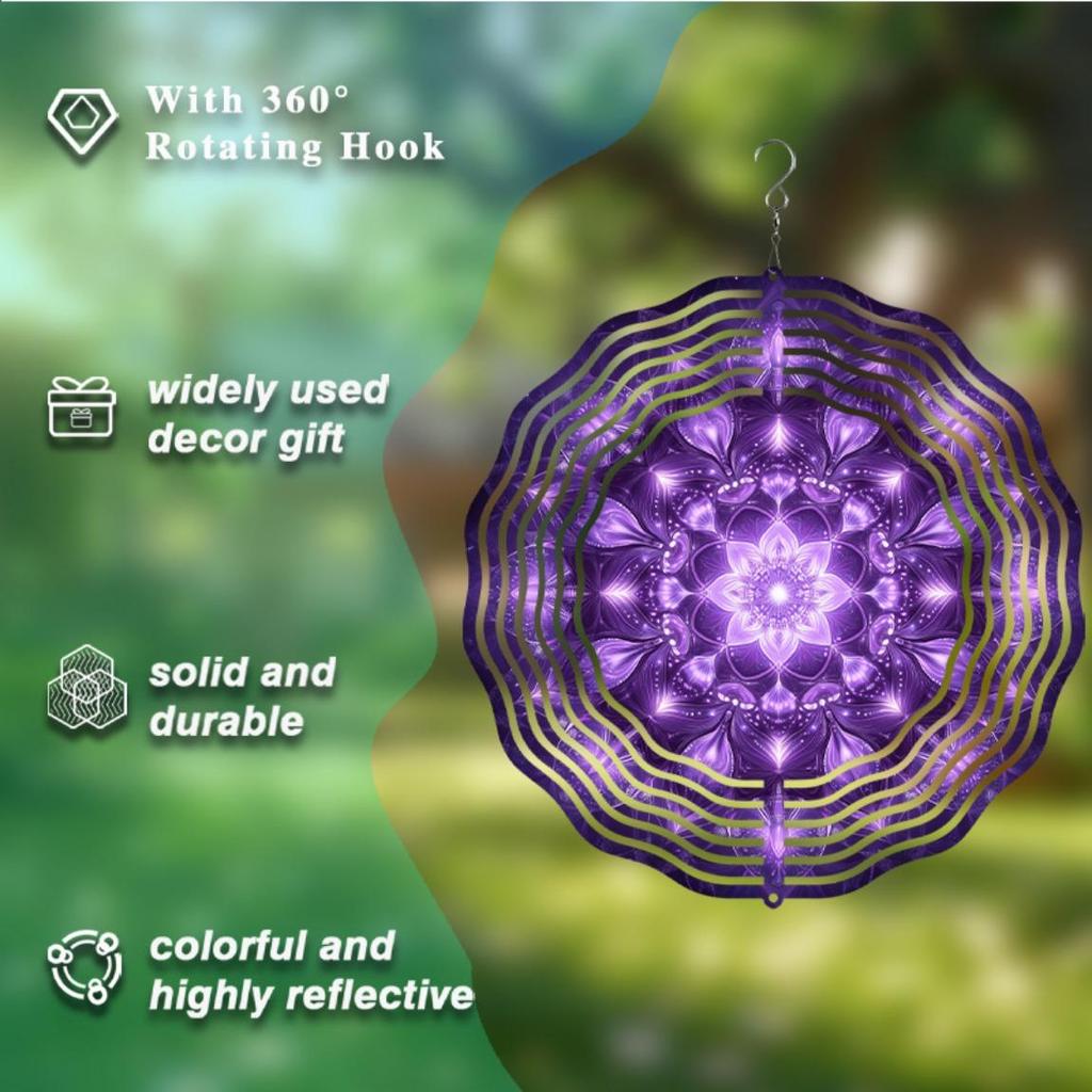 10 Inch Hanging Wind Spinner with Mandala Design 360 Degree Rotating Hook Elegant Art Decor for Garden Balcony Spring Summer Gift