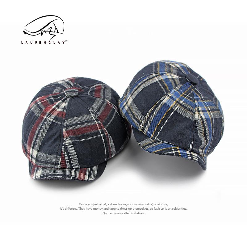 Hat Men's Octagonal Hat Versatile Classic Plaid Duck Tongue Beret Women's British Vintage Newsboy Hat Trend