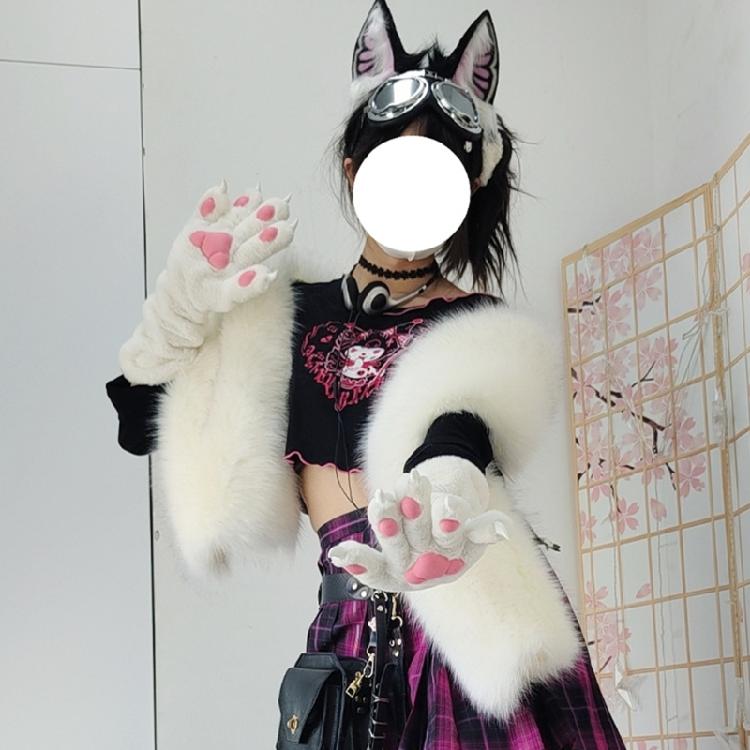 Cosplay Paws Gloves for Theme Party Animation Gloves Winter Fursuit Hand Warmers Role Playing Party Plush Claw Gloves