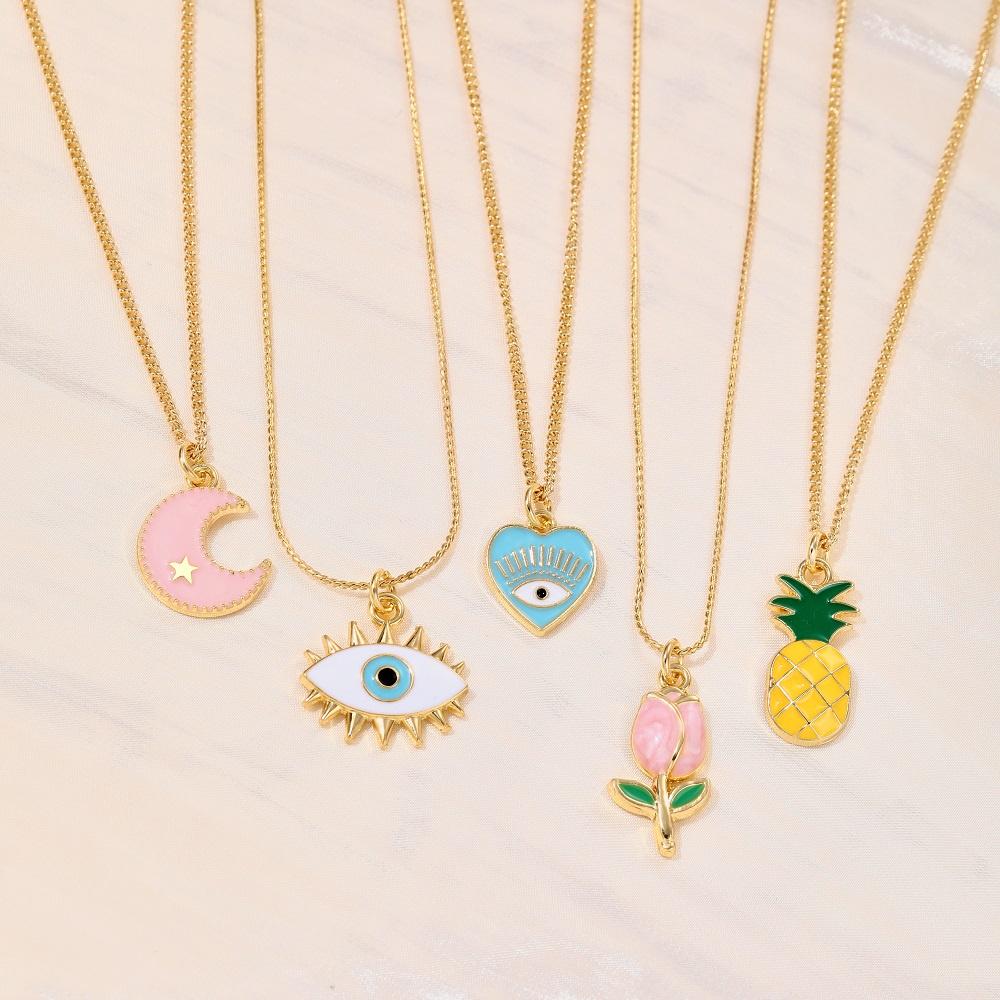 IF ME  5pcs/set Cartoon Tulips Necklace Set for Women Rainbow Evil Eyes Choker Lucky Accessories Jewelry