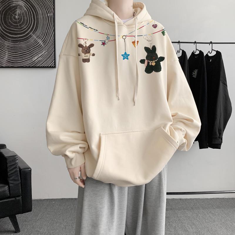 Autumn Winter Vintage Loose Hooded Sweatshirt Men Fashion Print Casual Hoodie Y2K Streetwear Sweatshirts