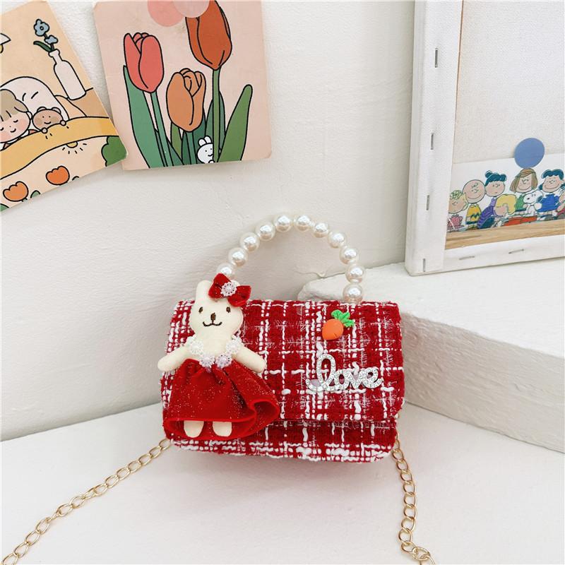 Butterfly Knot Stylish Girls Handbag Pearl Shoulder Bag For Children With Design Cute