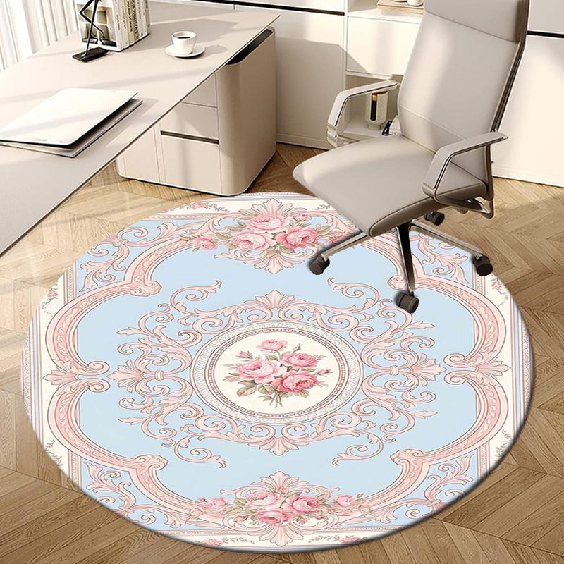 1PC Floral Ornamentation Non-Slip Floor Round carpet, Office, family, bedroom, Large Area Rug Indoor Rugs,  Durable Polyester-L0336