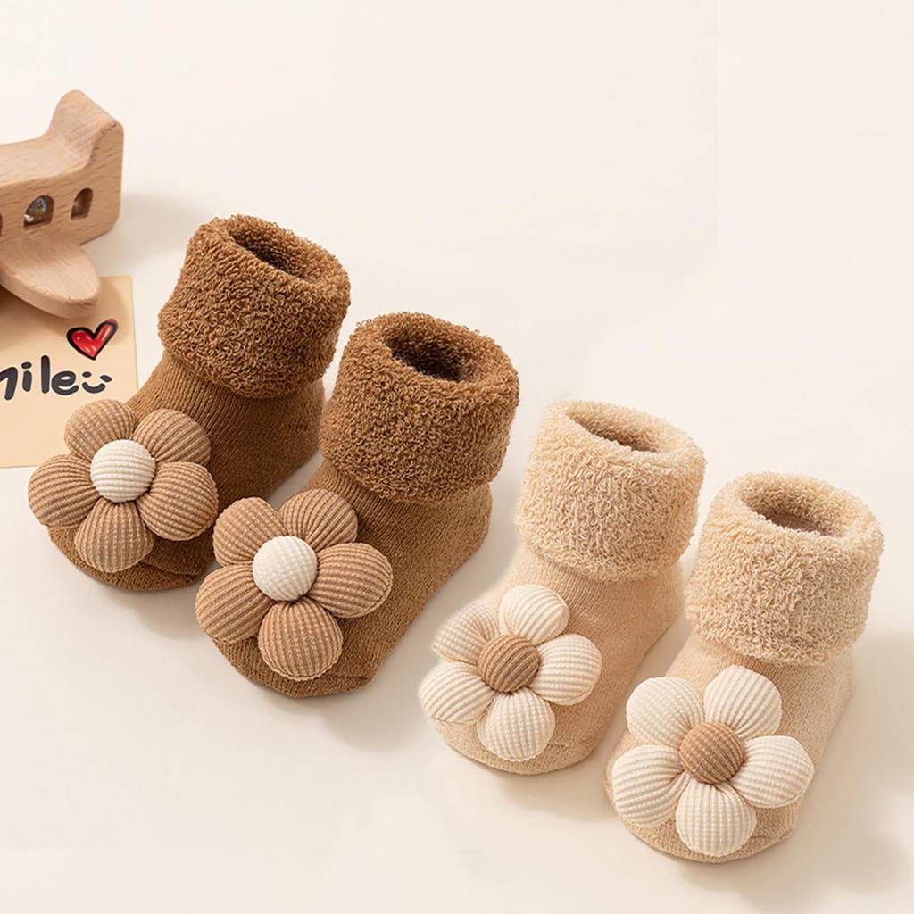 Cute Flower Newborn Terry Socks Winter Baby Socks For Toddler Anti-Slip Indoor Floor Socks Girls Warm Socks