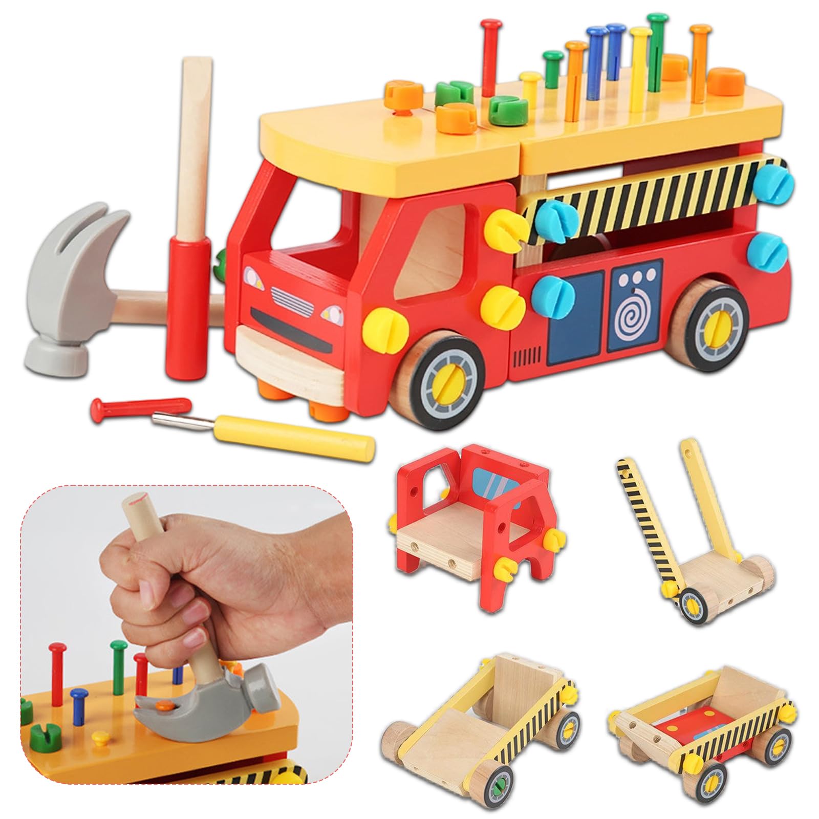 Конструктор Пожарная машина Столярная игрушка Деревянная Монтессори Деревянная игрушечная машинка Самодельная машинка на винтах Образовательная игрушка для детей от 8 лет Мальчиков и девочек Подарок на день рождения