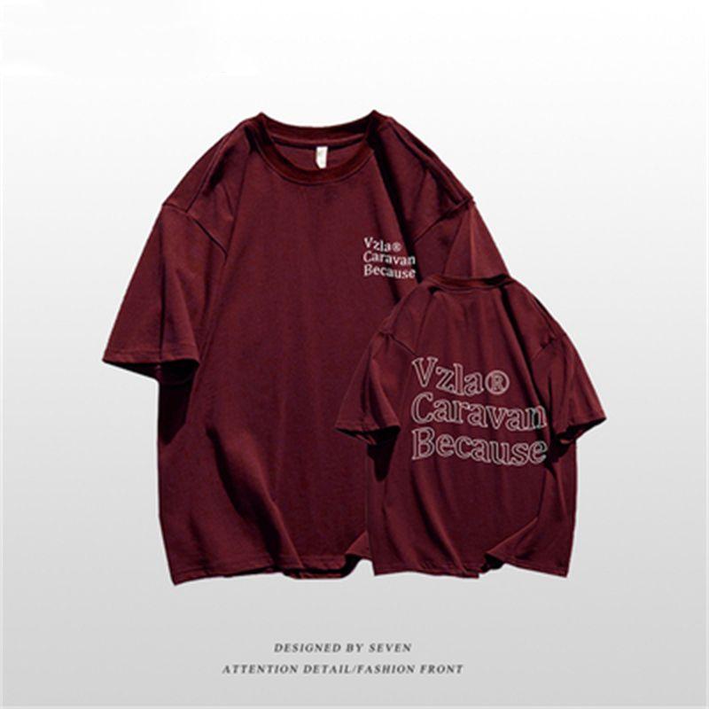 

Европейский/Американский Модный Бренд Футболки с Коротким Рукавом Весна/Лето Корейские Свободные Футболки Burgundy XL