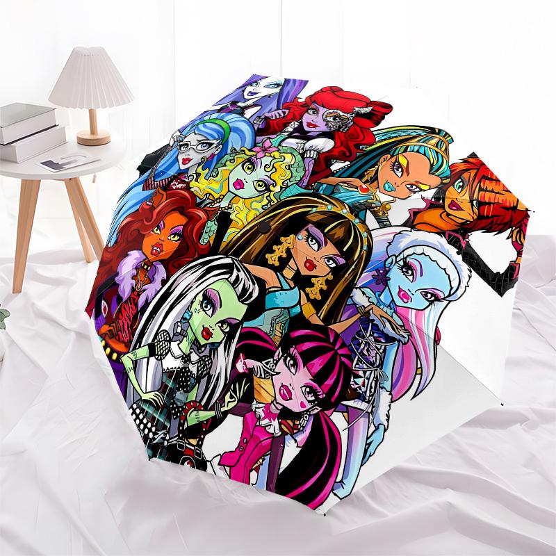 Monster High, Characters Automatic Opening and Closing, 8 Rib Structure Portable Umbrella, Suitable for Men and Women In All Seasons  Perfec