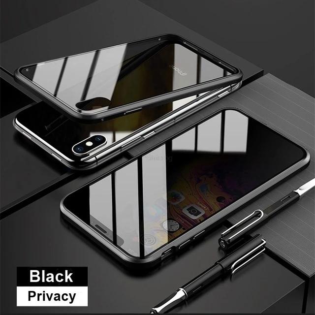 Magnetické tvrzené sklo Privacy Metal Case Pro iphone 15 14 13 12 XR 11 Pro MAX X 7 8 6 Plus 360 Magnet Antispy Protective Cover