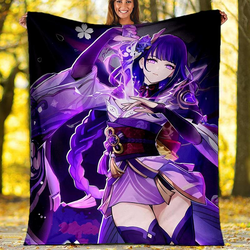 1pc Genshin Impact Beelzebul2 Theme Blanket - Digital Print, Polyester, Cozy for All Seasons, Perfect for Outdoor, Camping, and Travel
