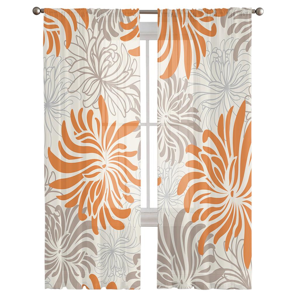 Perdele din tul floral retro cu textura de crizantema gri Perdele pentru usa de bucatarie din sifon perdele din voal transparent pentru sufragerie dormitor