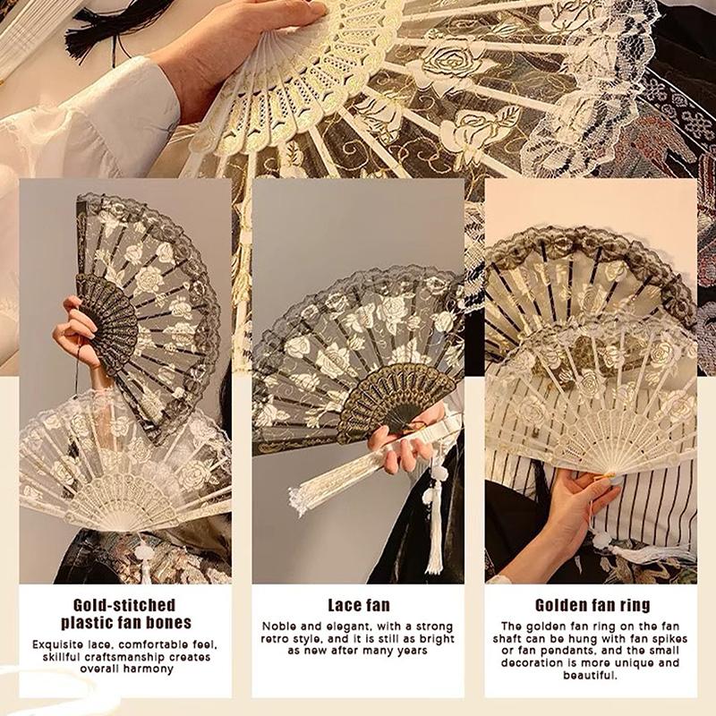 Lace Decorative Fans Folding Hand Fan Black White Dancing Fans Wedding Party Stage Performance Fan Gifts For Guest