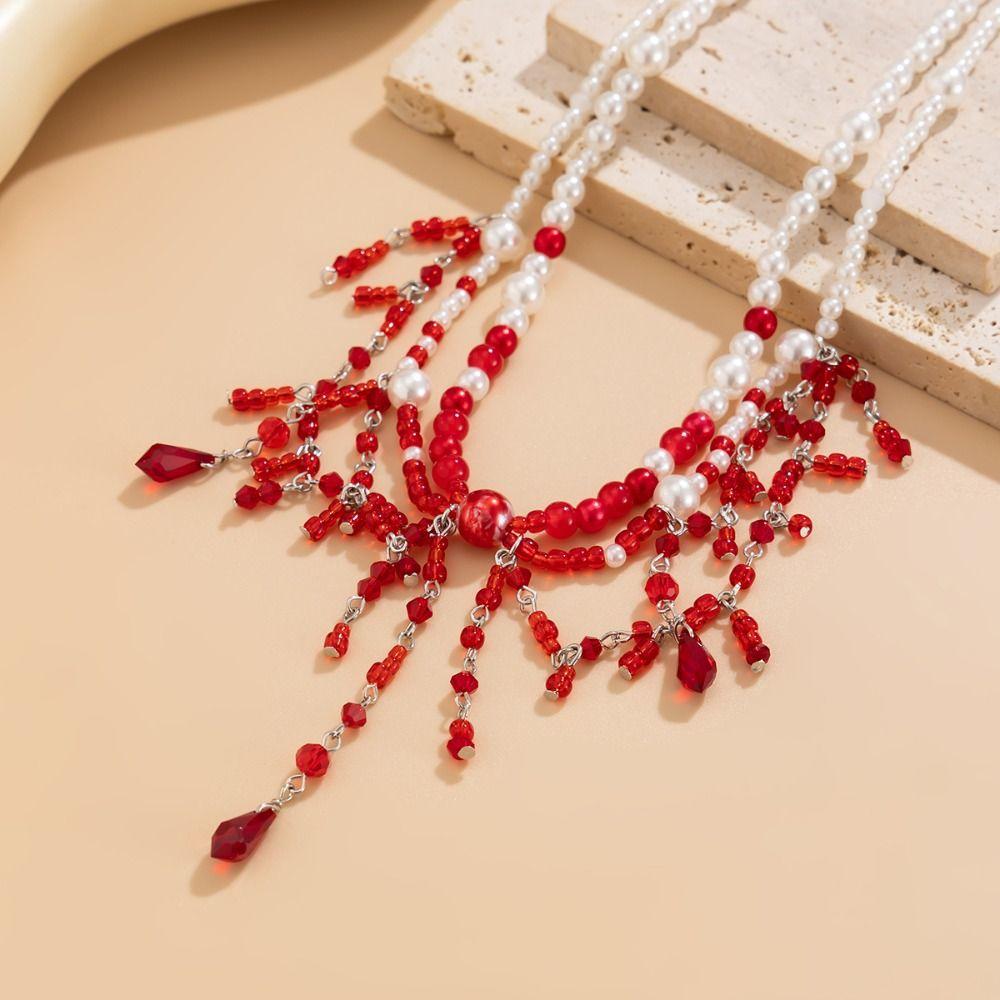 Tassel Imitation Pearl Necklace Gothic Women's Jewelry Fashion Multilayer Necklace  Daily