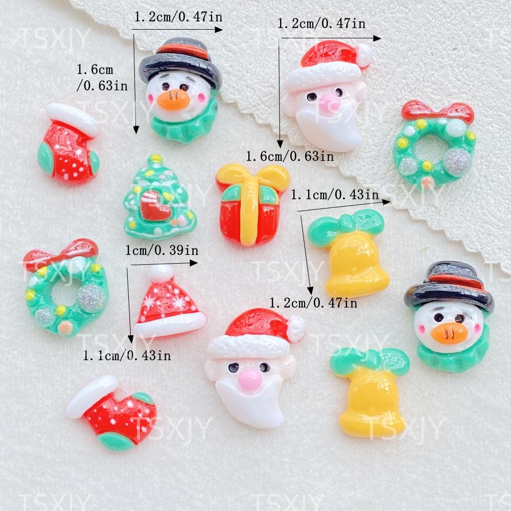 20pcs Resin Kawaii Colorful Mini Santa Trees Elk Snowman Bells Flatback Cartoon Christmas Figurine Scrapbook DIY Decor Crafts