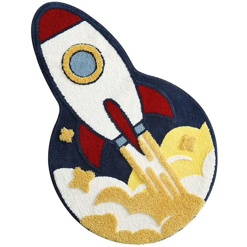 

80x120cm Cute Little Rocket Carpet Rug For Bedroom Bedside Blanket Soft Doormat Carpet For Live Room Decoration 50X80CM (1.6X2.6FT