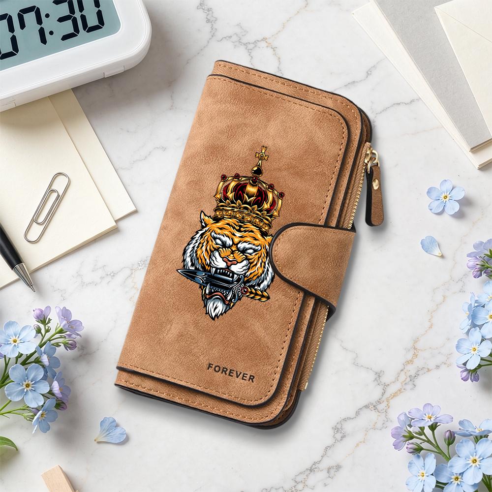 Tiger Crown Printed Long Wallet Casual Portable Forever Purse Stylish Faux Leather Cardholder