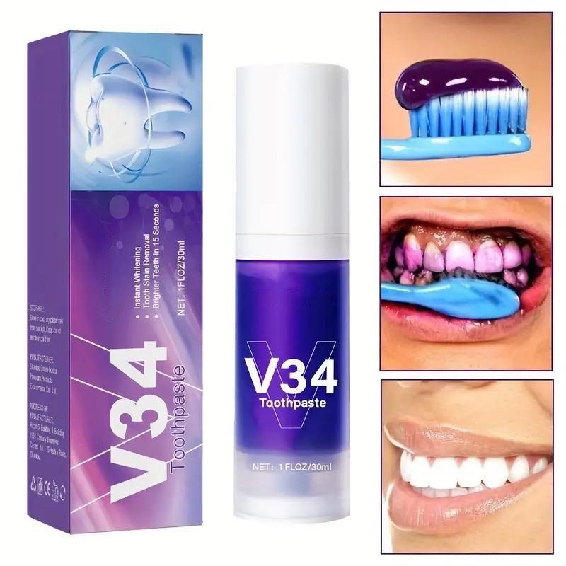 30ml V34 Purple Color Corrector Foam: Instantly Whiten Teeth, Deeply Clean & Remove Stains, and Freshen Breath - At Home or On-the-Go!