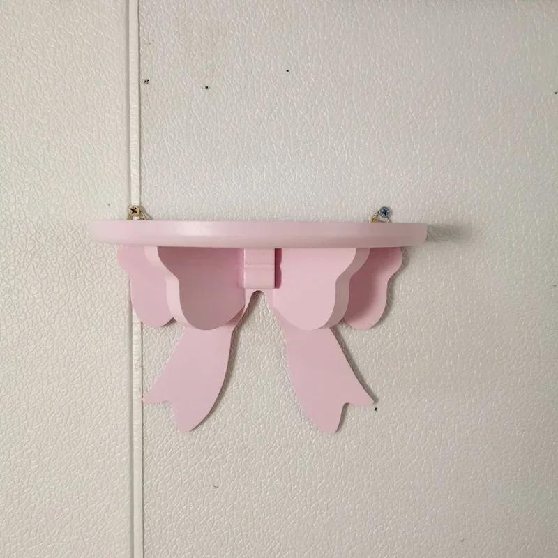Wooden Decorative Shelves Girls' Room Organizer Holder Pink Wall Shelf Decor Frame Bows Decoration Wooden Storage Rack