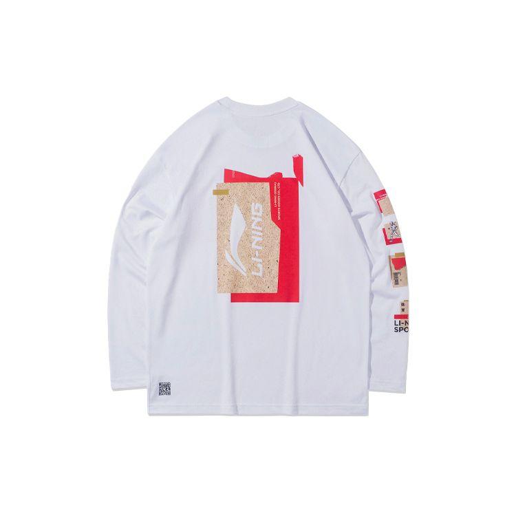 Li Ning Sports Basketball Series Lässiges Lockeres Langarm-T-Shirt Unisex Oberteile Weiß AHSR823-1