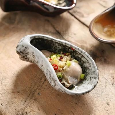 Retro Oyster Shaped Ceramic Plate Sushi Plate Dessert Dim Sum Plate Seasoning Plates Molecular Cuisine Ceramic Tableware