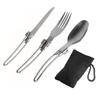 Stainless Steel Folding Camping Cutlery Set: Knife, Fork, Spoon - Lightweight & Portable for Hiking and Picnics.