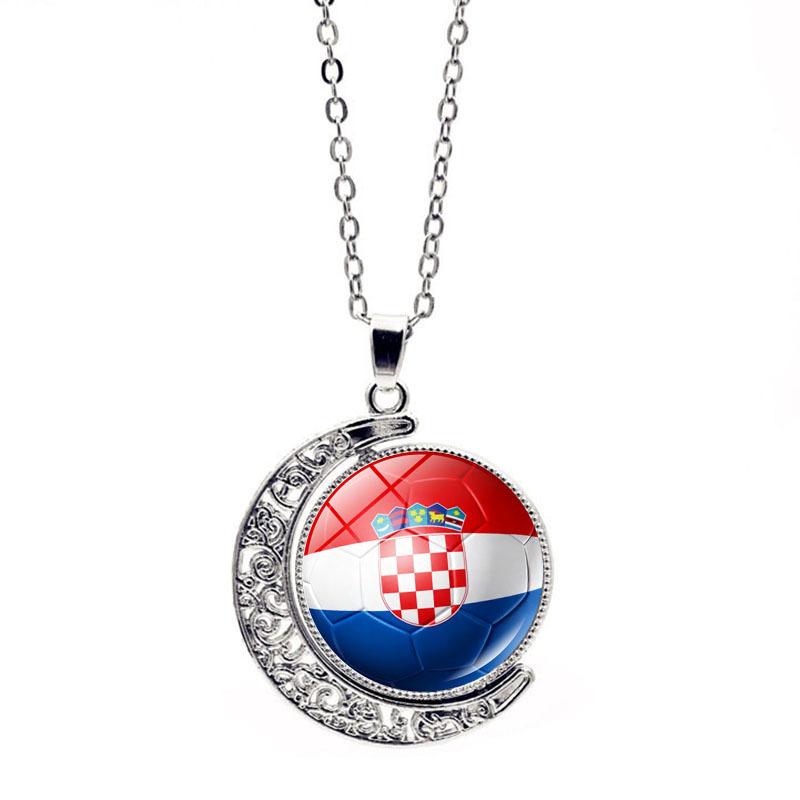 FIFA World Cup Flag Football Necklace Women's Versatile Creative Rotating Moon Pendant Sweater Chain
