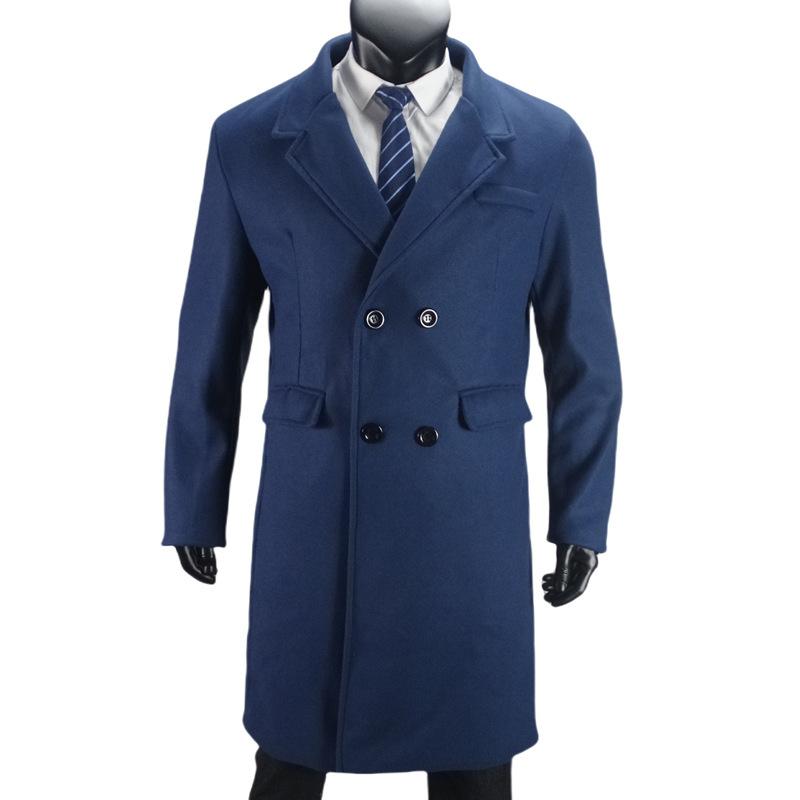 

Wool Long Coat Men s Double-breasted Jacket Large Size 2XL
