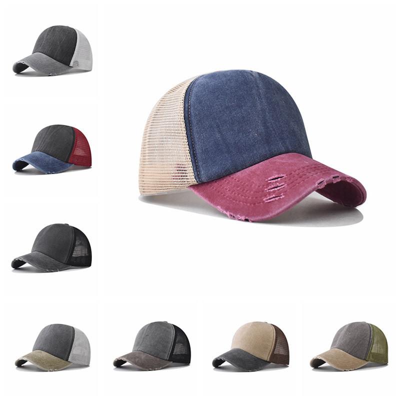 Color Block Lightweight Cotton Washed Vintage Baseball Cap For Summer Activities