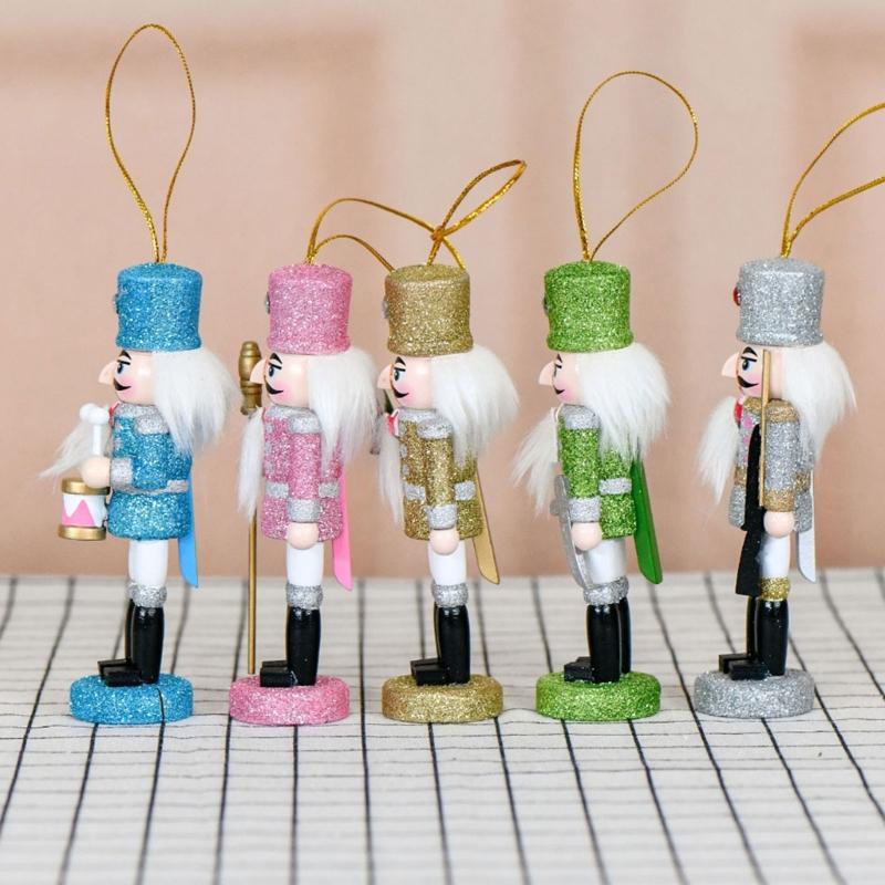 5Pcs Colorful Glitter Nutcrackers Figurine Wooden King and Soldier Festives Decors Hanging Ornaments For Holiday Parties