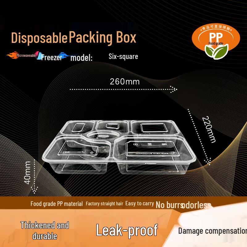 WEISHENG Disposable 6-Compartment Meal Prep Containers