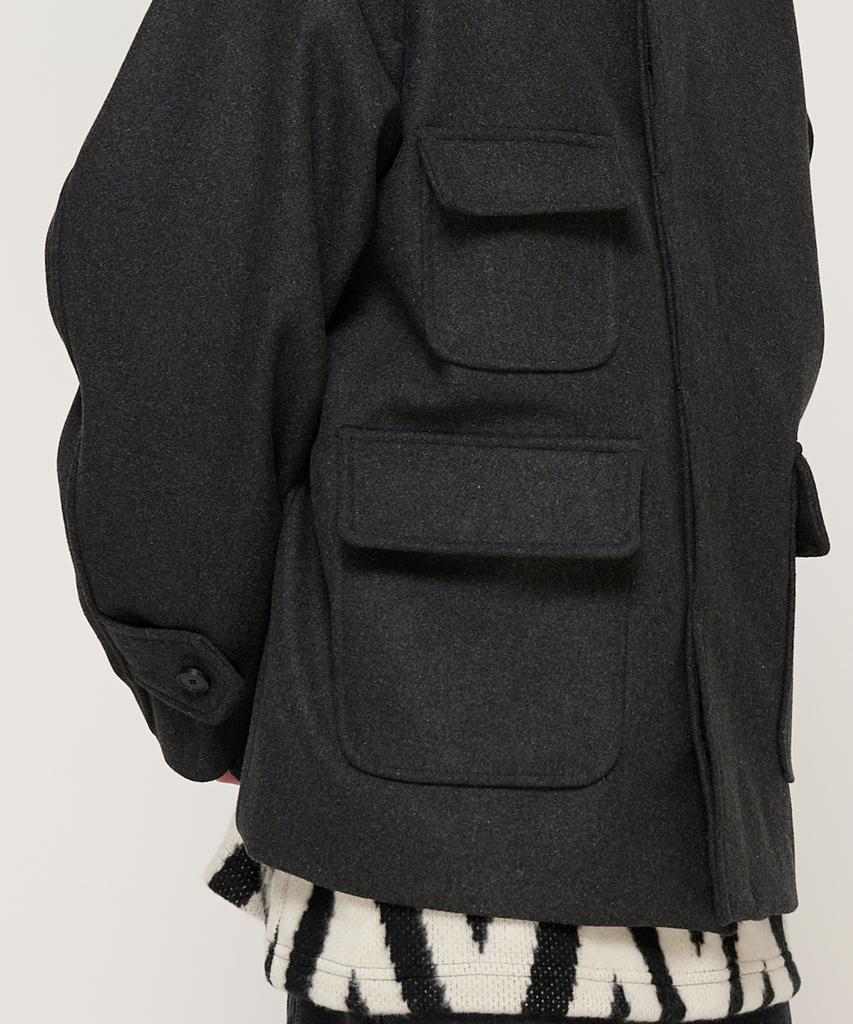 Cargobros Pocket Detail Balmacaan Wool Short Coat (Charcoal)