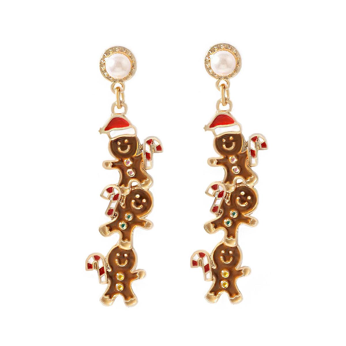Рождественский персонаж нишевый дизайн чувство капающий сплав милый мультфильм цельный пряничный человечек имитация жемчуга серьги