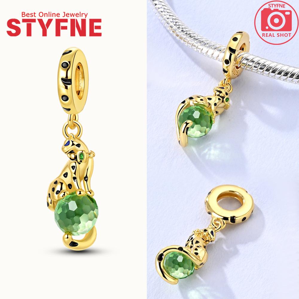 Шарм-бусины Шармы медь Зеленый циркон Леопардовые животные Подвески Совместимы с Шарм-бусины Plata Аутентичные браслеты Бусины-шармы Женские украшения