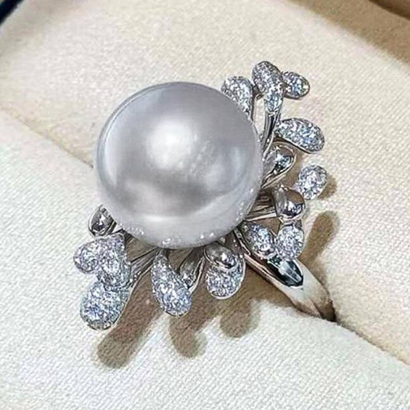 Huitan Special Design Women Ring Imitation Pearl Fresh Style Wedding Party Fashion Accessories CopperColor Luxury Lady Jewelry