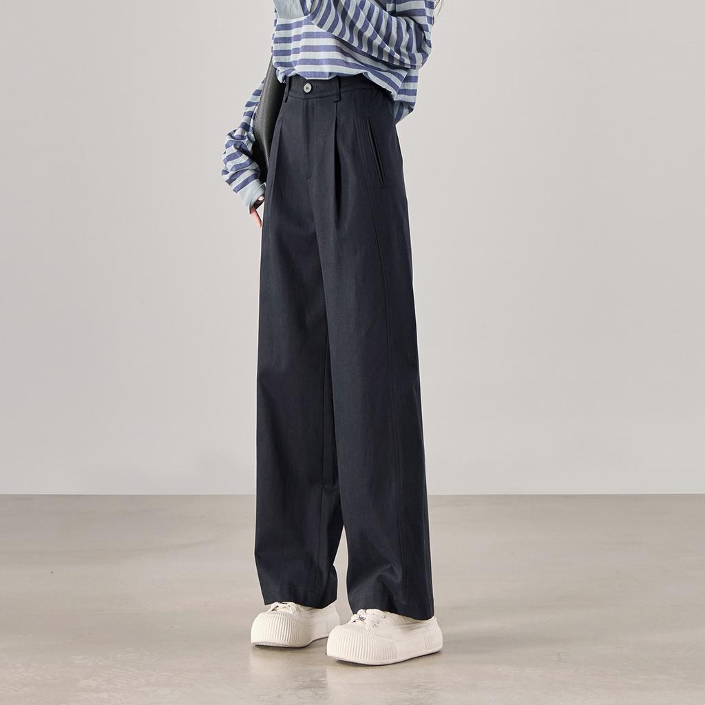 Half elastic waist casual wide leg pants for women in autumn 2025, fashionable, loose and versatile, slimming and floor length pants