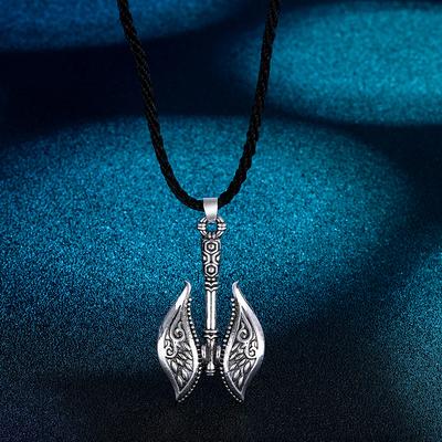 Kinitial Nordic Viking Necklace Men Runes Double Axe Amulet Pendant Viking Scandinavian Charm Necklace Vintage Jewelry Colar