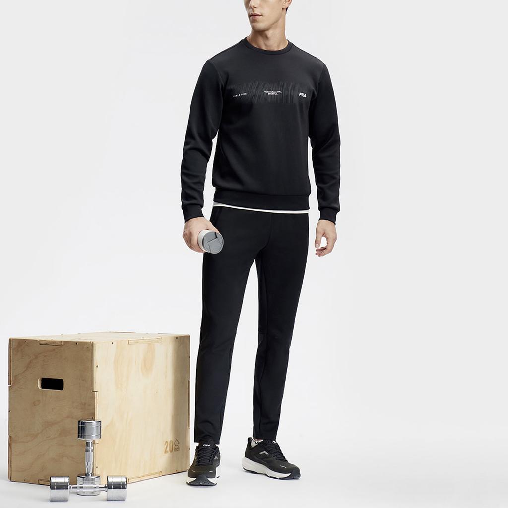 FILA Letter Print Fitness Pullover Knit Sweatshirt Men sweatshirt Deep-Black A11M411210F-BK