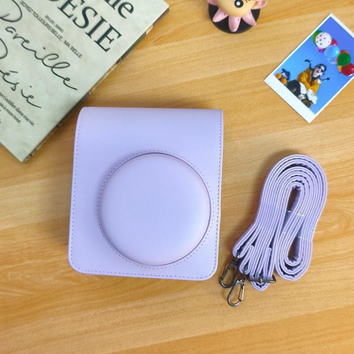 Camera Case Fuji Instax Mini 13 PU Leather Cover with Photo Pocket and Adjustable Shoulder Strap (Purple)