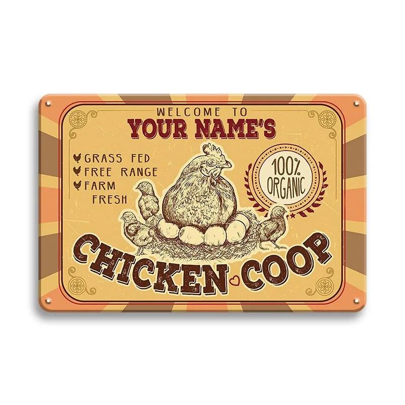 Farm Chicken Färska ägg Metall Plåtskyltar Vintage plakett Väggdekor Plåttallrik Retro affisch Bar Happy Farm Hem Väggdekor