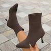 Fashion Fashion Slip On Slim Knitted Ankle Boots Women Plus Size Stretch High Heel Boots Woman Autumn Winter Thin Heeled Sock Booties