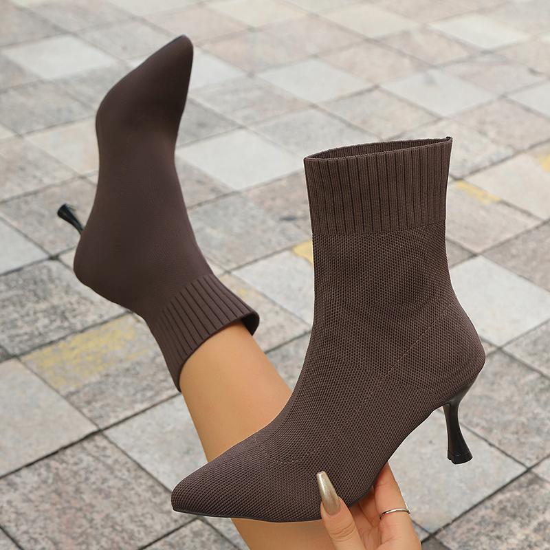 Fashion Fashion Slip On Slim Knitted Ankle Boots Women Plus Size Stretch High Heel Boots Woman Autumn Winter Thin Heeled Sock Booties