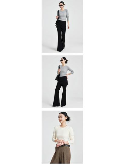 She Exhibition Women's Cotton Round Neck Long Sleeve T-shirt, 2025 Autumn/Winter Style Base Layer Top.