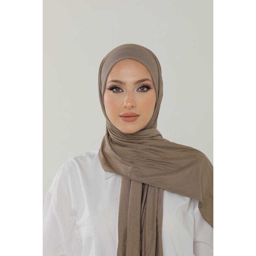 Șal negru din bumbac pieptănat de lux - șal hijab din lycra din jerseu pentru femei