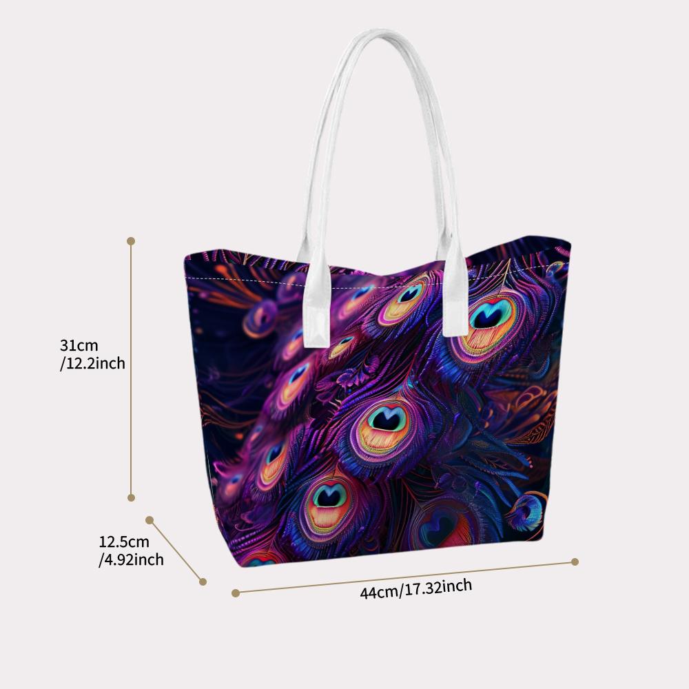 Stylish Peacock Feather Pattern Portable Daily Tote Bag for Women Fashion Casual Outdoor Travel Commute Use