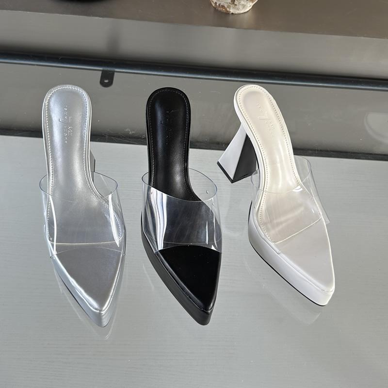 

2025 Spring Summer New Ladies Casual Fashion Women s High Heels One-Piece Transparent Strap EVA Sole Sharp Toe Woven Fiber Upper 39 чорний