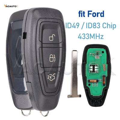 Smart Remote Car Key For Focus Kuga Fiesta C-Max Mondeo B-Max 3 Buttons Keyless Proximity 433MHz ID83 49 Chip HU101 Blade